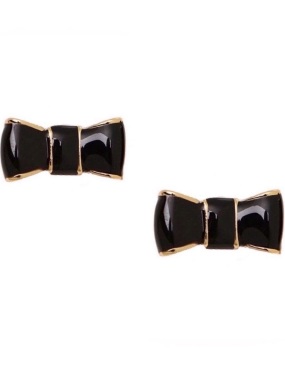 Kate Spade Take A Bow Black Enamel Stud Earrings - Gold
